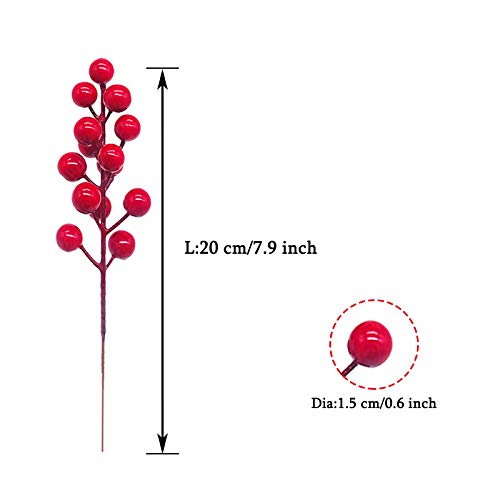 image for Panxxsen 24 Pcs Red Berry Stems,Artificial Holly Berries Picks,Red Ber