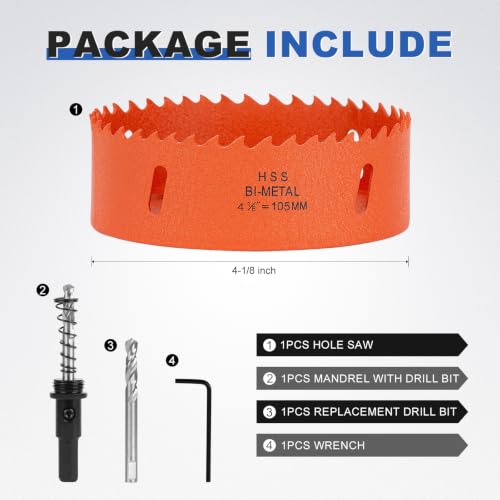 Image of 4-1 /8 Inch Hole Saw 4.125 inch Circle Drill Bit Wood Metal Drywall Plastic Pipe