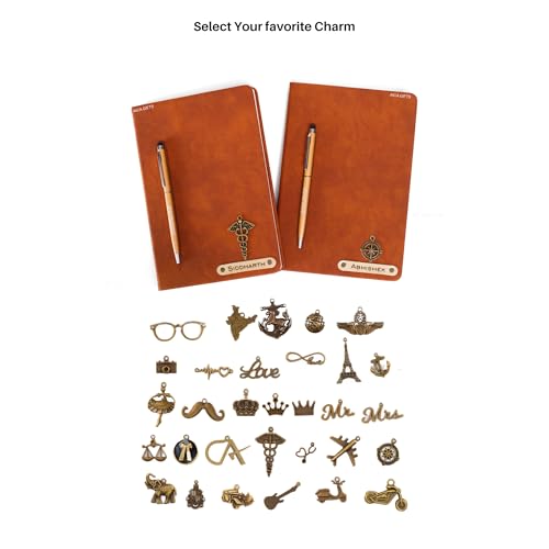 Image of AICA Personalized Name & Charm Magnetic Stick Leather (Tan Brown) Diary & Roller Pen | Customized Corporate Gift for Men|Diwali Gifts for Family and Friends | Diwali Gift |Diary for Men|Gifts For Men