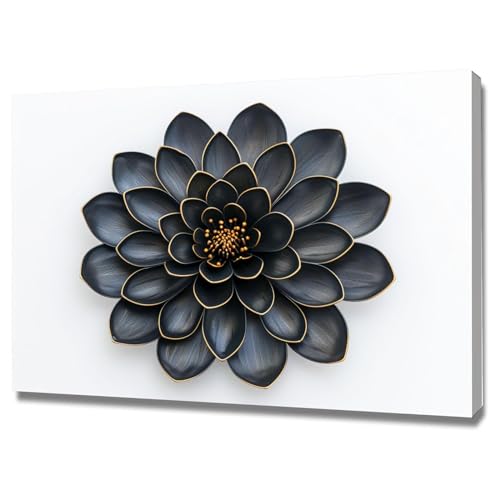 Toile moderne salon art floral noir et blanc grand tableau decoration murale encadré