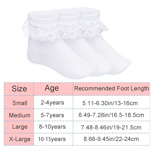 3 Pairs Girls Ruffle Socks White Ruffled Lace Socks for Girls Toddler Frilly Dress2