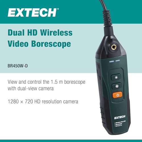 Image of Extech BRW450-D Wireless Dual HD Videoscope | 1280x720 dual HD, 5.5mm probe on 1.5m cable, IP67, ExView app, 5hr battery, case