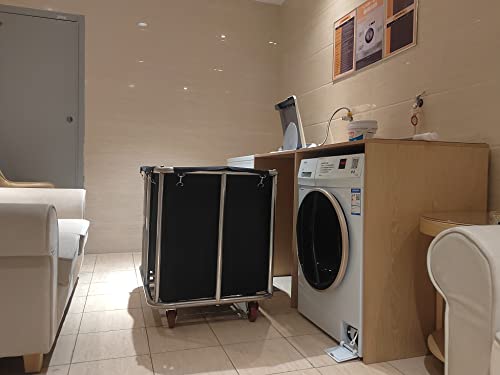 Heavy Duty Stainless Steel Commercial Laundry Cart with Wheels 11.35 Bushels Large Laundry Roller Removable Waterproof Canvas Lined Basket Brown Ideal for Heavy Duty Laundry Tasks (Black 10 Tubes) - Image 2