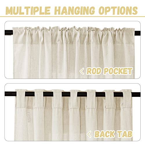 Stangh Natural Linen Bedroom Curtains - Half Window Privacy Drapes For Kitchen Bathroom, Back Tab Lightweight Airy Linen Sheer Curtains For French Door Cabinet Closet, W55 X L54, 2 Panels #TOP2