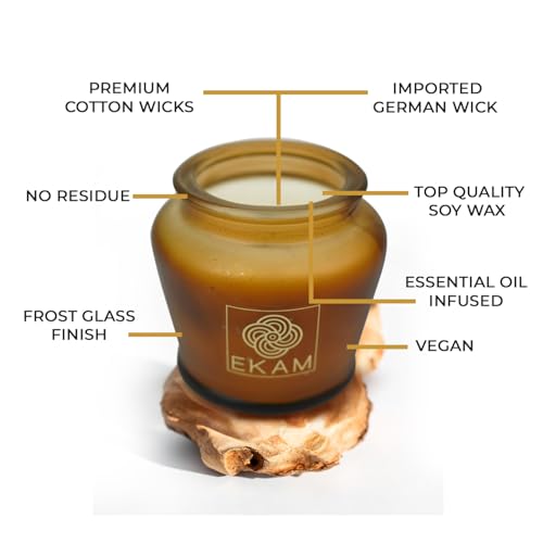 Image of EKAM Scented Candle Frost Glass Lampshade | Mahogany Fragrance Candle | 114g | 22 Hr Burn | Luxury Aroma Candle for Home Decor, Relaxation, Aromatherapy & Gifting