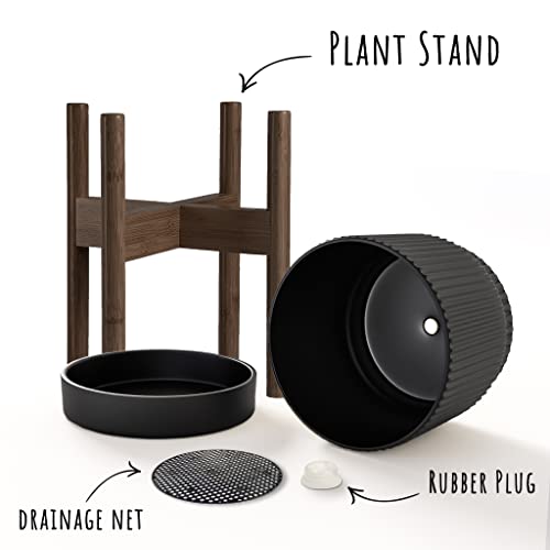 Carrward Ceramic Planter Pots Indoor With Drainage Hole & Saucer,Including Stand,6.3 Inch Mid-Century Modern Cylinder Plant Pot For Snake Flower Leaf #TOP1
