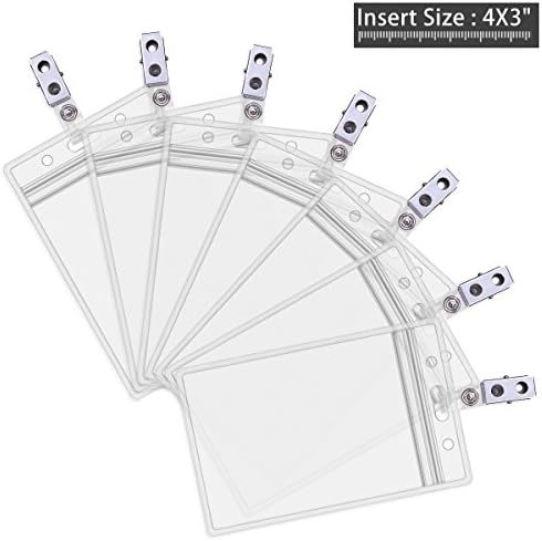Plastic Nametag Holders with Clips Sets,ID Badge Holder with Metal ID Clips by CarryLuxe (10 Pack - 4x3 inch Vertical)