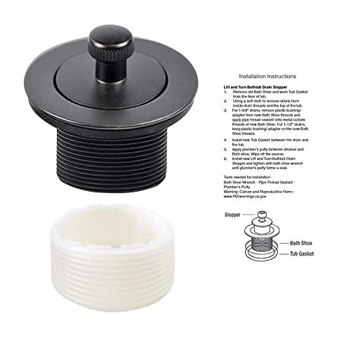 Lift & Turn Bathtub Drain Stopper - Tub Drain Stopper | Assembly Kit with Strainer and Stopper | Bath Tub Drain Stopper Replacement Fit Both 1-1/2" Or 1-3/8" Drain | Oil Rubbed Bronze Cover