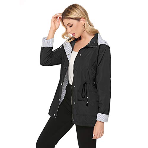 bedee Women's Raincoats Windbreaker RainJackets Waterproof Ourdoor Hooded Trench Coats Black