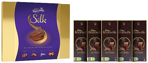 Image of Cadbury Silk Dairy Milk - Silk Miniatures Collection, 240 g & Bournville Rich Cocoa Dark Chocolate Bar, 80 gm (Pack of 5)