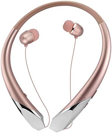 INMAS Bluetooth Heaphones, Wireless Retractable Neckband Noise Canceling Stereo Headpsets, Bluetooth V4.1 Sport Headphones Built-in Microphone For iPhone Android Samsung Mobile Phones (Rose Gold)