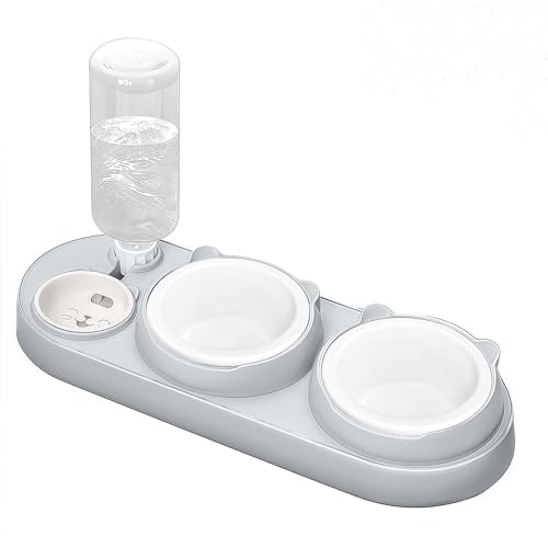 Marchul 3-in-1 Cat Bowl, Ceramic Food and Water Bowl Set, 15° Sloped Design, for Indoor Cats, Small Dogs, and Medium Dogs