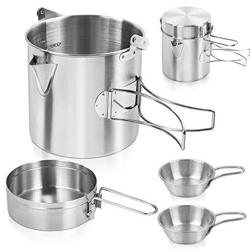 BILIPLE Kit de Utensilios Cocina Camping,Olla de Camping de Acero Inoxidable 2 en 1 con 2 Cuencos para Camping, Senderismo, Picnic Cover
