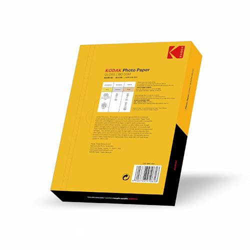 Image of Kodak 180 GSM 5R (5x7) Glossy Photo Paper - Water Resistant, Pack of 100 sheets, Compatible with all Inkjet Printers