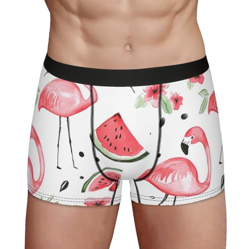 Men's Underwear Pink Flamingo Watermelons Flowers Boxer Briefs Breathable Comfortable3
