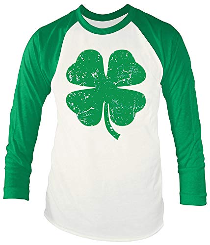 Irish Mens St Patrick's Day Raglan Shirt Shamrock Green Printed Long Sleeve Top Clover XL