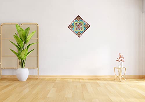 Image of Ethnics of Kutch Traditional Kutch Handicraft Mud-Mirrorwork Lippan Kam Wall Art (Water and Break Resistant) - Square (12 inch x 12 inch) - (Brown - LKT-0218)
