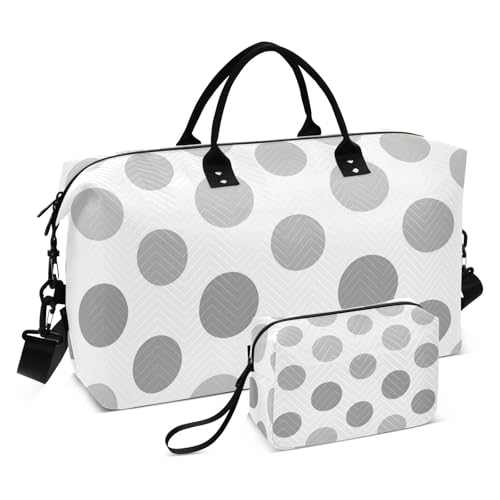 Travel Gym Bag, White Gray Ombre Dots Pattern Weekender Overnight Duffle for Women with Toiletry Bag Travel Swim
