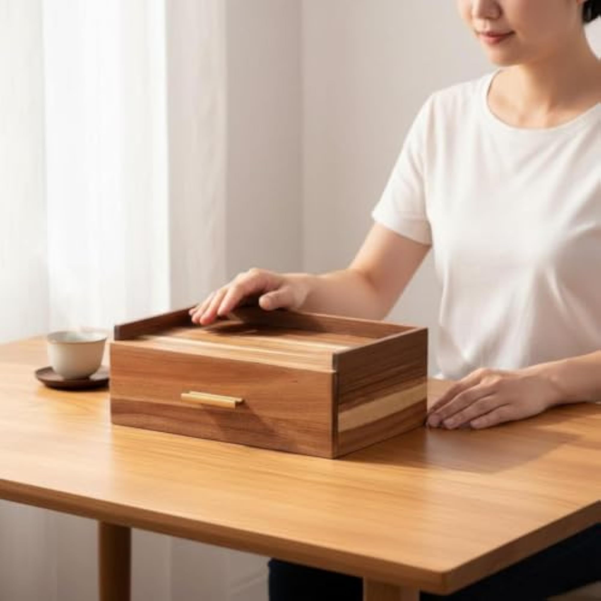 Solid Wood Wooden Tea Bag Storage Box with Drawer