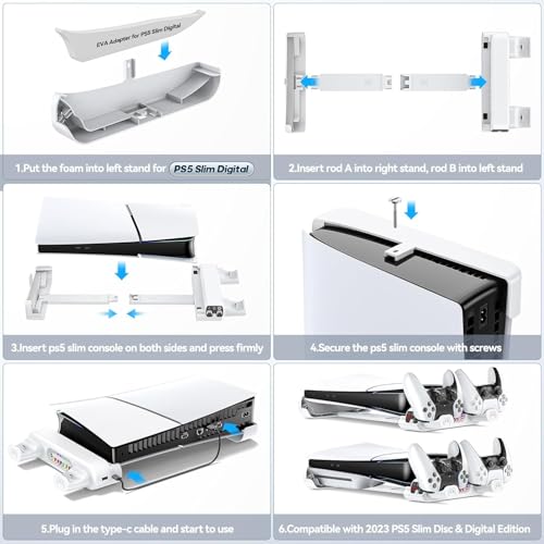 Image of New World Horizontal Cooling Stand Replacement for PS5 Slim Disc & Digital Only, Dual PS5 Controller Charger with 3-Level RGB Cooling Fan, for 2023 PS5 Slim Console (NOT Fit 2020 PS5 fat )
