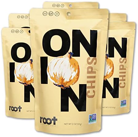 Root Foods Onion Chips, Natural Veggie Snack, Non-GMO Vegetable Crisps, Good for Adults, Kids, Vegan, Gluten Free, Halal 6 pack