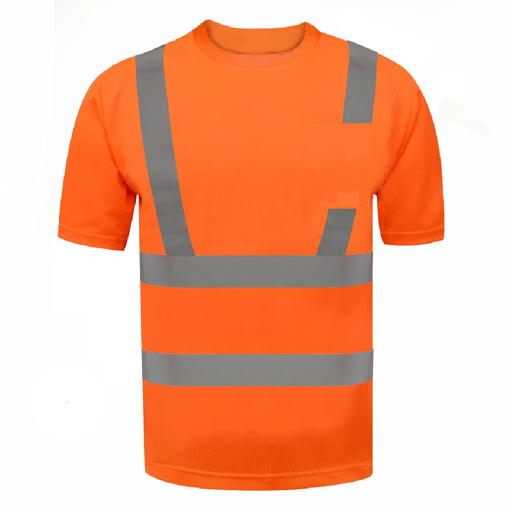 Customized Round Neck Safety T-Shirt, Reflective T-Shirt, Safety Vest, High Visibility Reflective T-Shirt, Unisex, For Night Work, Construction Sites, Security Guard L (N) Orange 4