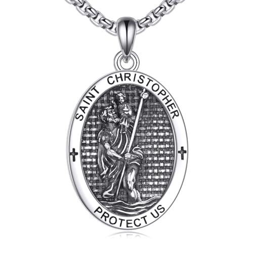 Sterling Silver St Michael/Crucifix/St Christopher/St Jude/Virgin Mary Necklace for Men Women Patron Saint Pendant Amulet Medal Religion Jewelry Gifts