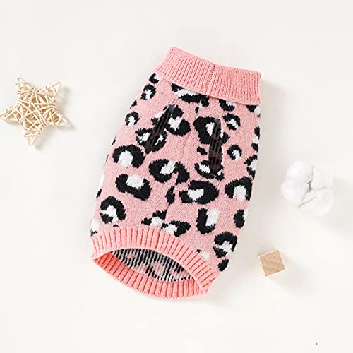Pasrld Dog Sweater Leopard Pattern Dog Turtleneck Sweatersknitwear Warm Pet Sweater For Fall Winter(S, Girly Pink) #TOP2