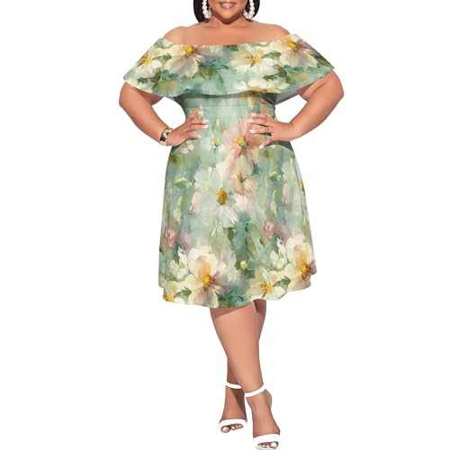 Image of SUZONANA Women's Plus Size Summer Dresses Floral Print Midi Dresses Flowy Sundresses