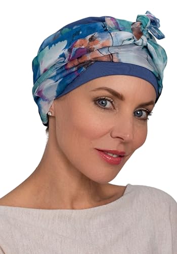 Deresina - Couvre-chef chimio pour femme, casquette Bamboo Sunrise avec écharpe attachée, turban, foulard pour perte de cheveux, couvre-tête doux et élégant pour femme, Bleu (Carolina blue), Taille