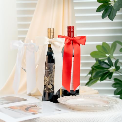 MORSUNBELA Weiße Schleifen Hochzeit Deko Weiss Schleife Kommunion Geschenkschleife für Geburtstag Weihnachten Girlande Geschenke,Weiß,10 Stück