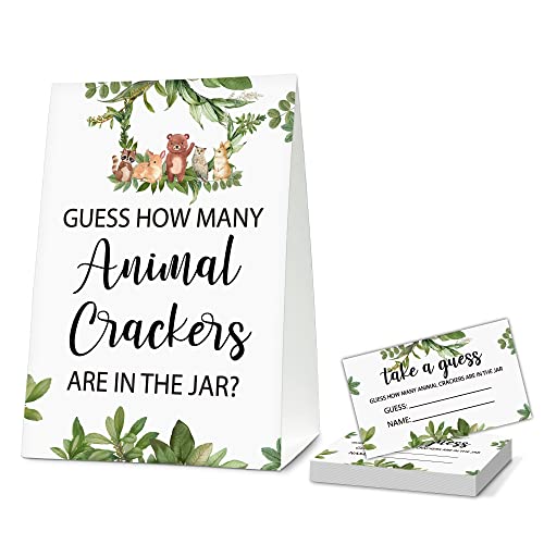 Image of ONDTOM Guess How Many Animal Crackers Woodland Baby Shower Game Standing Sign With 50 Cards, Wild Animal Themed Card, Safari Jungle Baby Shower Decor, Baby Gender Reveal Party Game - cracker-B01