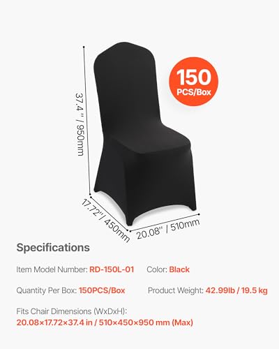 Image of VEVOR Chair Covers, Polyester Spandex Chair Cover, Stretch Slipcovers for Wedding Party Dining Banquet Flat-Front Chair Covers (Black-a, 150PCS)
