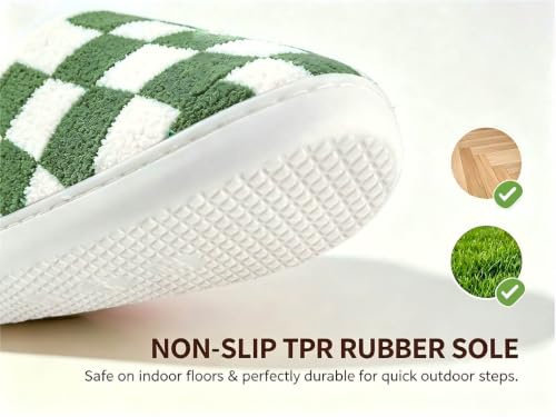 Image of Checkered Slippers for Women and Men - Fuzzy House Slippers with Memory Foam, Comfy Plush Fluffy Indoor House Shoes, Cozy Warm Slip on Bedroom Slippers with Non-Slip Sole