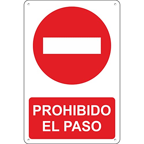 Pubblimania PROHIBIDO EL PASO - Cartel de aluminio para exterior de metal resistente de 3 mm de grosor - Cm 20x30