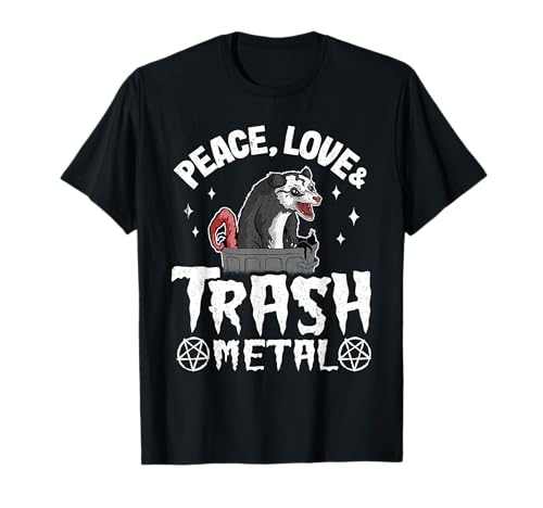 Pace, Amore & Trash Metal Opossum Goth Punk Death Metal Maglietta