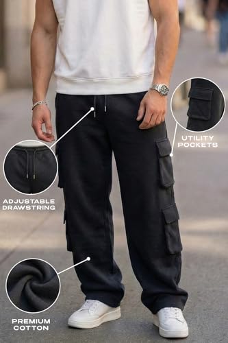 Image of Veirdo Cotton Terry 6 Pocket Oversized Baggy Fit Knitted Cargo Pant for Men (Colors: Black & Grey)