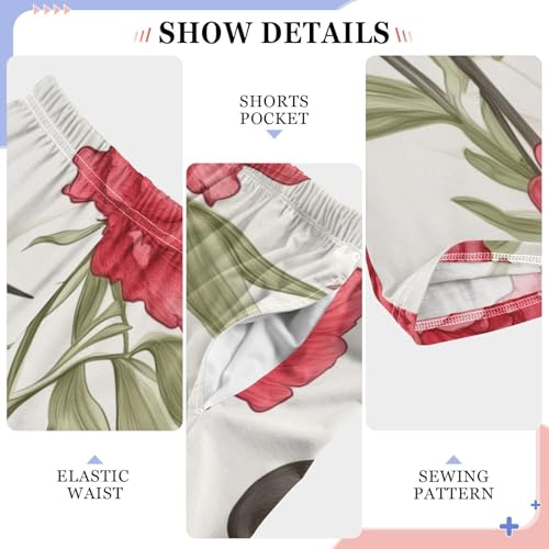 Crane Bird Peonies Boys Long Pants Soft Trousers Elastic Waist Kids Lounge Bottoms with Pockets S-XL4