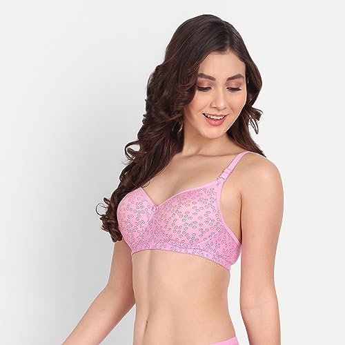 Image of Women Flower Printed Padded Bra - Made of Pure Cotton Full Coverage Non Wired Soft Cup for T-Shirt Saree Dress for Everyday