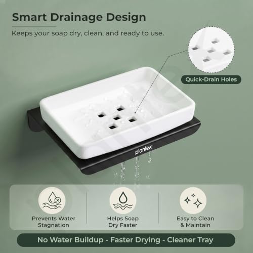 Image of Plantex Stainless Steel with ABS Material Soap Holder for Bathroom /Wall Mounted Soap Holder /Bathroom Accessories - (Matt Black)
