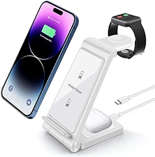FDGAO 3 in 1 Wireless Charger 15W Wireless Charging Stand Station Foldable For Apple Watch Series 8/7/6/5/4/3/2/SE, AirPods Pro/3/2, iPhone 14/13/12/14 Pro/Pro Max/11/XS/8 (No AC Adapter)