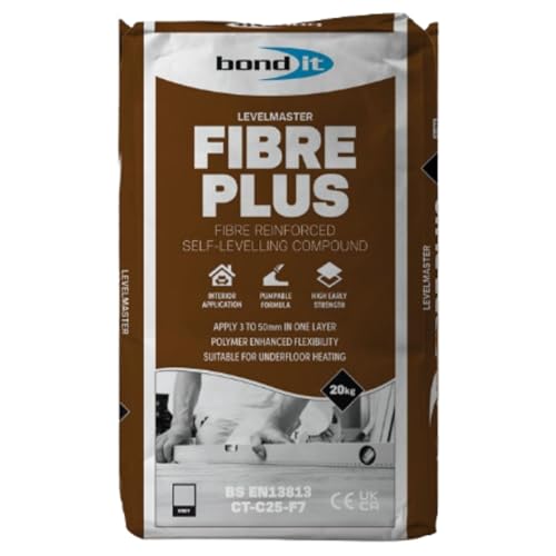 Bond It LEVELMASTER FIBRE PLUS – Grey, 20kg | Fast-Drying Flooring Cement Flexible – Fibre Reinforced Self-Levelling Compound for Interior Sub-Floors | Ideal for Ceramic Tiles – Carpet – Vinyl & Wood
