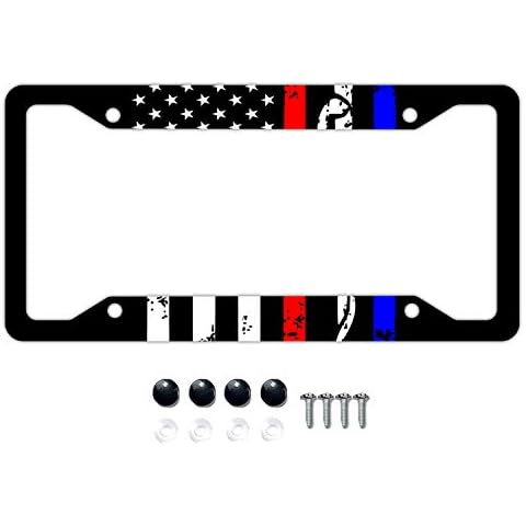 DZGlobal Police&Firefighter&EMT Flag License Plate Frame, Alumina Car Licence Plate Decor Cover with 4 Holes Cover