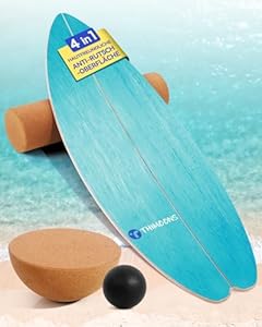Balance Board Erwachsene | Rutschfeste Oberfläche & Rocker Shape | Surf Balanceboards für Surf Core-Training, Fitness, Reha & Koordination,inkl. Rolle, Halbkugel und Balance Ball