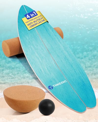 Balance Board Erwachsene | Rutschfeste Oberfläche & Rocker Shape | Surf Balanceboards für Surf Core-Training Fitness Reha & Koordination inkl. Rolle Halbkugel und Balance Ball
