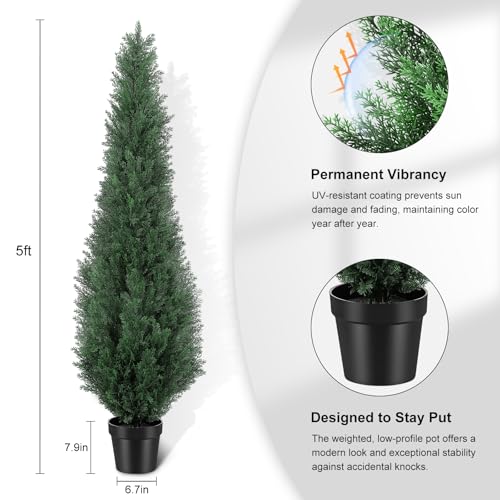 PHYTREE 5FT Artificial Cedar Trees, Set of 2 - UV Resistant Realistic Faux Evergreen Cypress Trees, Adjustable Branches, All Weather for Front Porch, Outdoor Planters, Indoor Home Decor by PHYTREE - Image 5