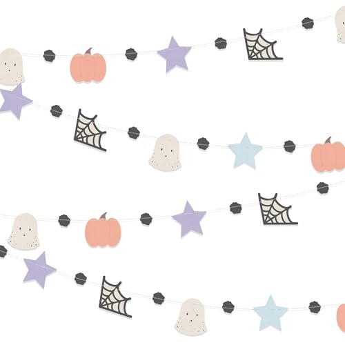 Cheerland Pastel Halloween Garland Cute Halloween Decorations Pastel Spooky Party Pumpkin Flag Spiderweb Ghost Banner Spooky One Boo Birthday Party Supplies Baby Shower Classroom Home Hanging Decor