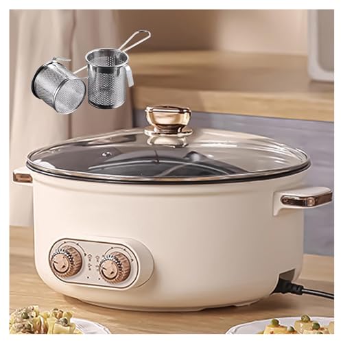 HJXBD888 Hot Pot, Double control switch, Automatic Power Cut-Off Hot Pot Cooker With Divider Hot Pot Electric Big, Suitable for Birthday Parties (with 2 Leaky Nets),7.5L