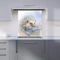 Warren Reed - Designer Premium Hedgehog Watercolour Kitchen Splashback 6mm Toughened Glass Kitchen Splashback – Heat Resistant Splashback for Kitchens, Perfect for Cookers and Hobs, Polished Edges