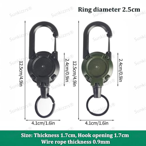 Image of Sunkizzrs Retractable Hook Keychain(Pack of 2, Black+Green) Extendable Lanyard Keychain-Belt Clip Badge Holder Pull Reel-Recoils Lanyard Attachbale Backpack Keyring Quick Release Belt Keyring
